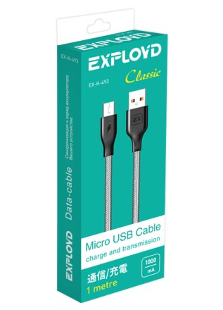 Дата-кабель/Exployd/USB - microUSB/круглый/серый/1М/Classic/EX-K-493
