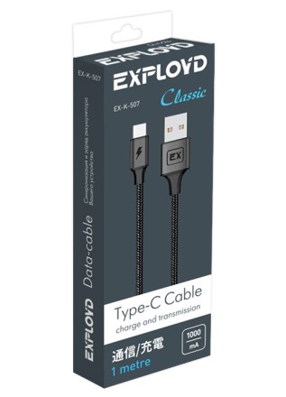 Дата-кабель/Exployd/USB - TYPE-C/круглый/чёрный/1М/Classic/EX-K-507