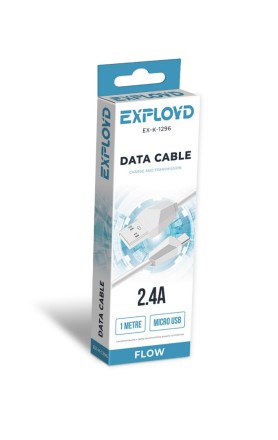 Дата-кабель/Exployd/USB - microUSB/круглый/силикон/белый/1М/2.4A/Flow/EX-K-1296