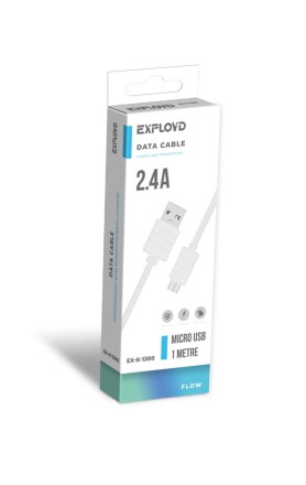 Дата-кабель/Exployd/USB - microUSB/круглый/силикон/белый/1М/2.4A/Flow/EX-K-1300