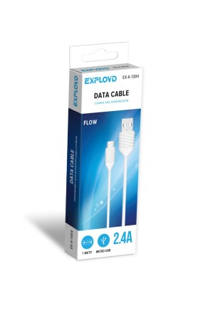 Дата-кабель/Exployd/USB - microUSB/круглый/силикон/белый/1М/2.4A/Flow/EX-K-1304