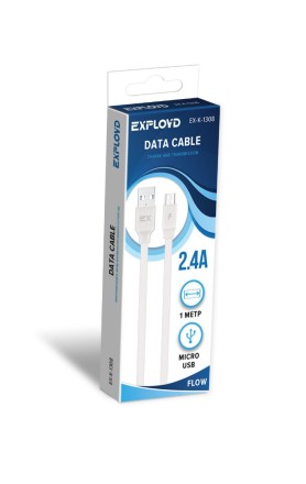 Дата-кабель/Exployd/USB - microUSB/круглый/силикон/белый/1М/2.4A/Flow/EX-K-1308