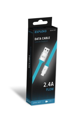Дата-кабель/Exployd/USB - TYPE-C/плоский/силикон/синий/1М/2.4A/Flow/EX-K-1317
