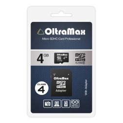 Карта памяти OltraMax 4GB microSDHC class 4 с адаптером