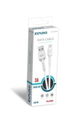 Дата-кабель/Exployd/USB - microUSB/круглый/силикон/белый/1М/3A/Flow/EX-K-1260