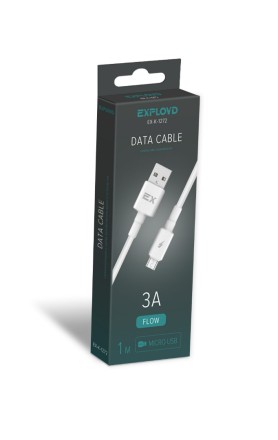 Дата-кабель/Exployd/USB - microUSB/круглый/силикон/белый/1М/3A/Flow/EX-K-1272