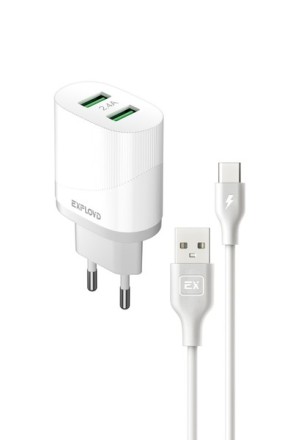 Сетевое ЗУ/Exployd/Type-C/2.4A/2хUSB/белый/Easy/EX-Z-1439