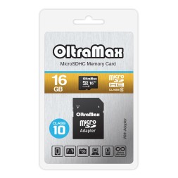 Карта памяти OltraMax 16GB microSDHC Class 10 с адаптером