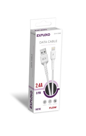 Дата-кабель/Exployd/USB - USB - 8 Pin/круглый/нейлон/белый/1М/2.4A/Flow/EX-K-1268