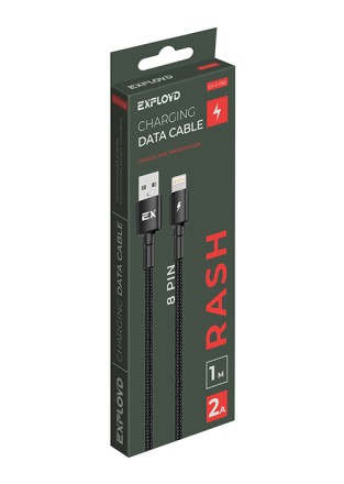 Дата-кабель/Exployd/USB - 8 Pin/круглый/нейлон/чёрный/1М/2A/Rash/EX-K-1156   
