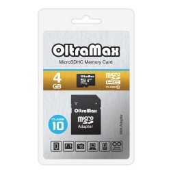Карта памяти OltraMax 4GB microSDHC Class 10 с адаптером