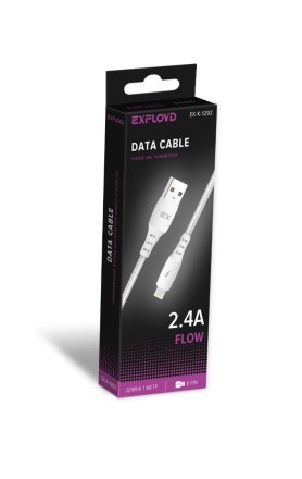 Дата-кабель/Exployd/USB - USB - 8 Pin/круглый/нейлон/белый/1М/2.4A/Flow/EX-K-1292