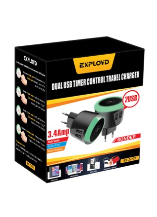 Сетевое ЗУ/Exployd/3.4A/2.4А+1А/2хUSB/подсветка/таймер/чёрный/SONDER/EX-Z-778