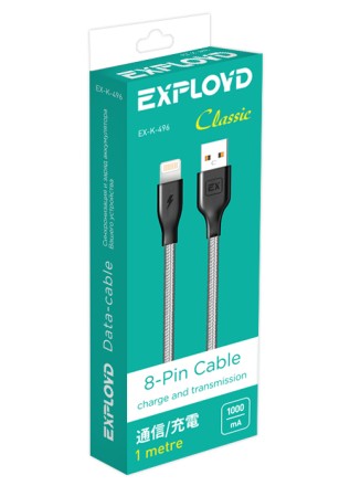 Дата-кабель/Exployd/USB - 8 Pin/круглый/серый/1М/Classic/EX-K-496