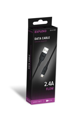 Дата-кабель/Exployd/USB - USB - 8 Pin/круглый/нейлон/чёрный/1М/2.4A/Flow/EX-K-1291