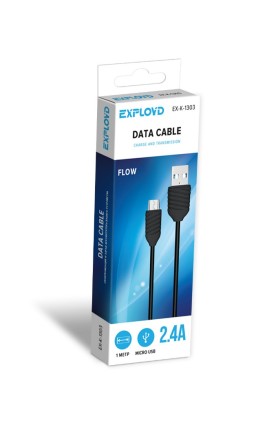 Дата-кабель/Exployd/USB - microUSB/круглый/силикон/чёрный/1М/2.4A/Flow/EX-K-1303