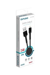 Дата-кабель/Exployd/USB - 8 Pin/круглый/силикон/чёрный/2М/2.4A/Easy/EX-K-1383