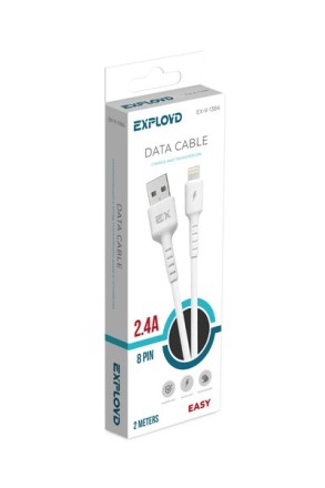 Дата-кабель/Exployd/USB - 8 Pin/круглый/силикон/белый/2М/2.4A/Easy/EX-K-1384